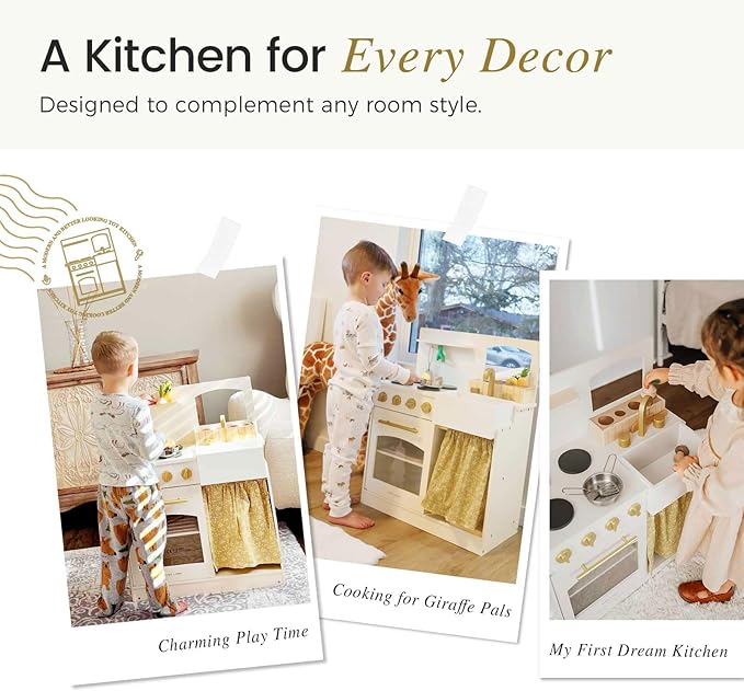 Tiny Land Play Kitchen, Kids Kitchen Playset, Toddler Kitchen with Cutting Food Set, Wooden Kitchen Sets for Kids, Gift for Girls and Boys