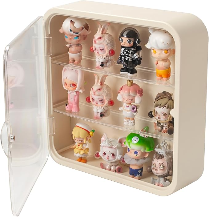 Clear Display Case for Figures, Wall Mounted Acrylic Storage Box, Dust Proof Display Cabinet Organizer for Mini Pop Mart Action Figures Collectibles (Cream)