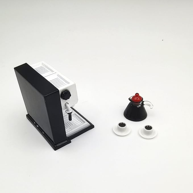 SXFSE 1:12 Dollhouse Miniature Coffee Machine, Mini Simulation Coffee Maker Machine Kitchen Accessories(Coffee Machine + Coffee Pot)