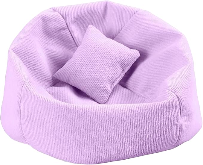 Handmade Bean Bag Chair for Doll Sofa Seat, Mini Sofa Suitable for 17 CM Dolls, Practical Accessories Suitable for Blind Box Enthusiasts and Collectors(Purple)