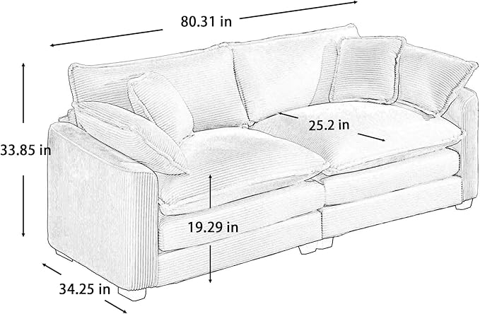 KEIKI 3-Piece Sofa Set with 1 Oversized Corduroy 3-Seater Sofa & 2 Loveseat Sofa, Upholstered 7-Seater Couch Set with 13 Pillow, High-Density Foam Cushions, Removable Armrests, for Living Room, Beige