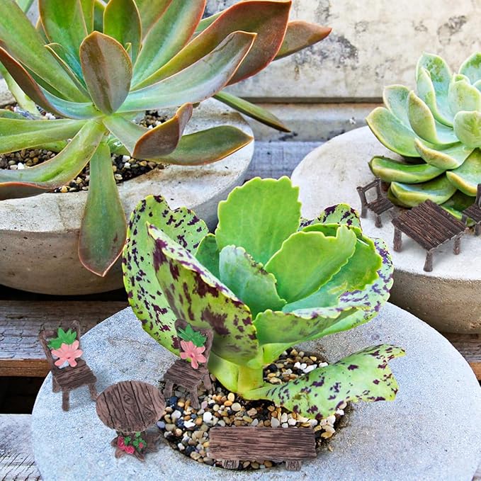 FAVOMOTO 10PCS Miniature Table and Chairs Set, Garden Furniture Ornaments Micro Landscape Decoration Fairy Garden Accessories for Dollhouses Home Decor