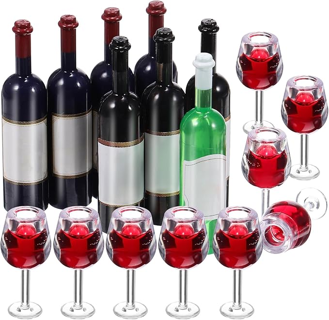 NOLITOY 18pcs Mini Wine Bottles Set: 1:12 Scale Dollhouse Miniature Red Wine with Glasses Drink Cups for Decoration Accessories