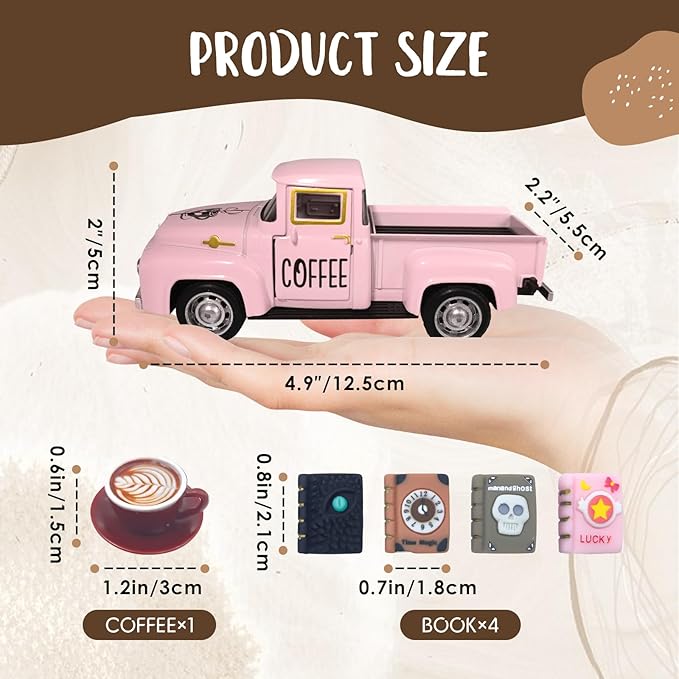 Coffee Decor for Coffee Bar Vintage Metal Truck with Mini Fake Books and Coffee Farmhouse Pink Christmas Tiered Tray Decor Coffee Station Tabletop Coffee Ghost Sign Rustic Coffee Table Centerpiece
