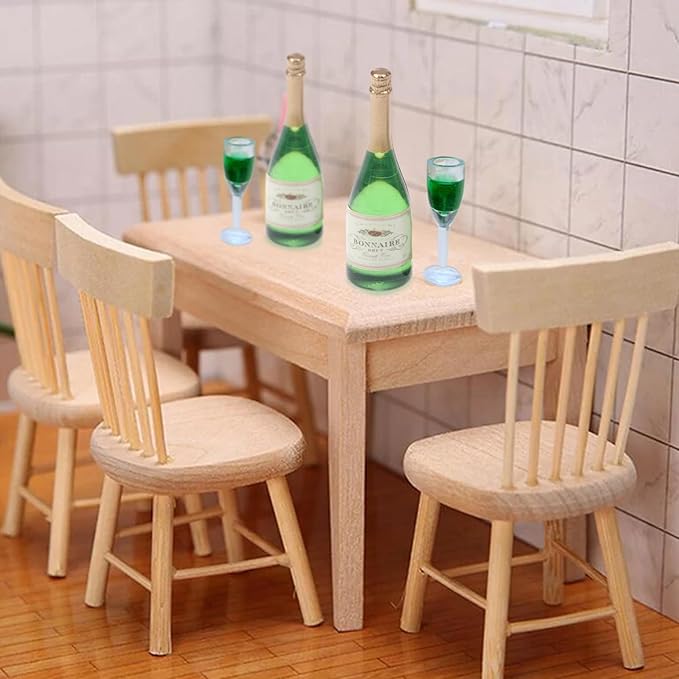 6Pcs/Set Mini Wine Glasses & Mini Wine Bottles PVC Realistic DIY Dollhouse Miniatures for Dollhouse Kitchen Scene Decorations