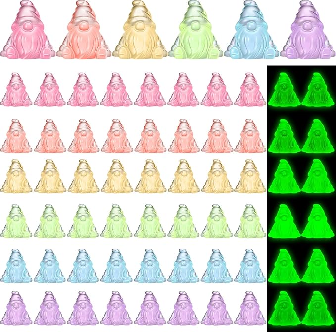 60 Pcs Mini Resin Luminous Gnomes Bulk Tiny Fairy Resin Statues Glow in The Dark Small Gnomes Miniature Figurines for Landscape Outdoor Patio Yard Lawn Plant Pots Fairy Decor (Vivid)
