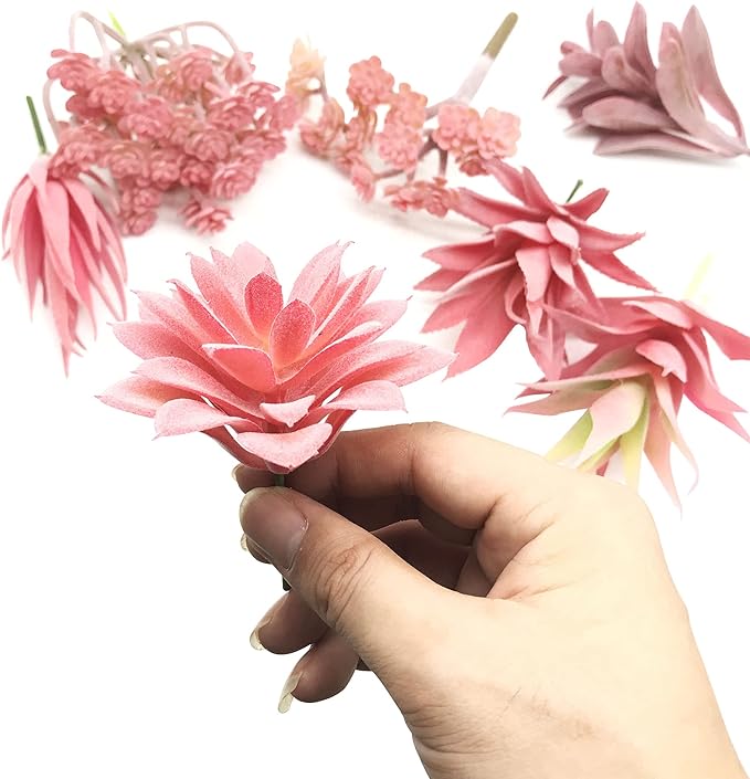 Woohome 20 PCS Artificial Succulent Plants, Red Fake Succulent, Unpotted Faux Succulent Assortment in Flocked in Different Type for Birthday Home Decor Indoor Wall Garden DIY