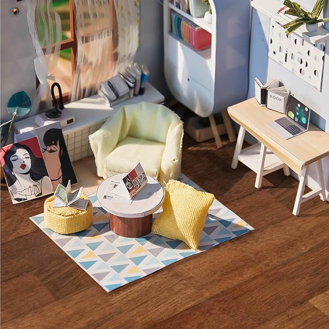 Flutesan 6 Pcs Miniature Dollhouse Wallpaper and Flooring Peel and Stick Mini DIY Self Adhesive Dollhouse Accessories 8.27 x 11.69 Inch (Elegant Style)