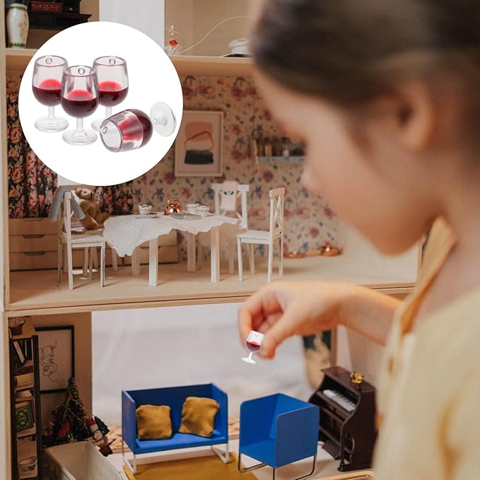 Mini Resin Wine Glasses Set 12Pcs 1.38 Inch Dollhouse Accessories with Keychain Holes for DIY Craft and Miniature Decor in Dark Red