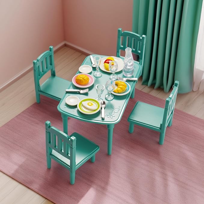BABESIDE Reborn Baby Doll Accessories for 4-6 Inch Baby Dolls Dollhouse Miniature Table and Chair Dollhouse Plates Cutlery Silicone Micro Mini Dollhouse