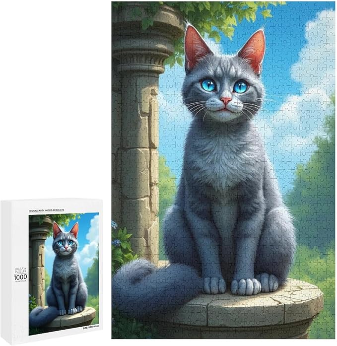 Jigsaw Puzzles for Adults 1000 Piece - Cute Russian Blue Cat Animal Themed Wooden Puzzle,Puzzle Games,Stress Relief Games,Funny Puzzles，Unique Gifts for Wall Art，Family Puzzles，Educational Games