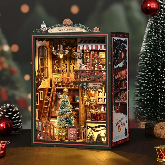DIY Book Nook Kit DIY Wooden Bookend Doll House Kit with LED Light for Friends and Family