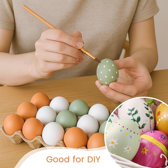 POPLAY 15PCS Wooden Fake Eggs, 3 Colors Wooden Chicken Eggs Faux Eggs for DIY Crafts Egg Painting Chicken Coop