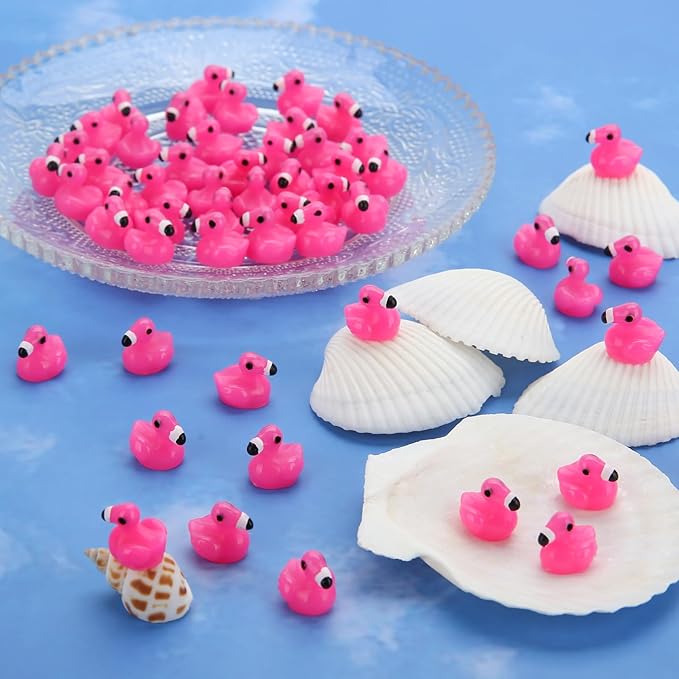 100pcs Mini Flamingo Resin Ducks, Pink Figurine Tiny Animals Set Toy Bulk for Garden Lawn Decor DIY Craft Dollhouse Micro Landscape Fairy Party Gifts