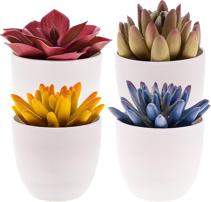 Gresorth 4 Pack Artificial Succulents Plant Decoration in Pots Fake Aloe Purple Ornament Faux Yellow Mini Potted Display for Kitchen Party