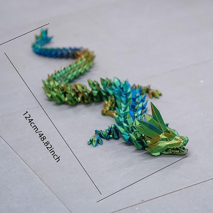 48.82inch Super Large 3D Printed Crystal Dragon,Movable mouth,Flexible Joint Animal lacertid Figurines, Home Office Decor,Fidget Toy for Adults Teens Boy Festival Gifts ,Executive Desk Toy (GREEN)