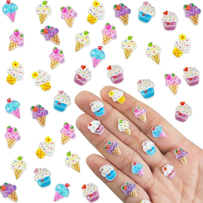 100 PCS Mini Resin Ice Cream Figures for Crafts Tiny Resin Food Miniature Things for Dollhouse Fairy Garden Micro Landscaping Decoration Cake Toppers Decor