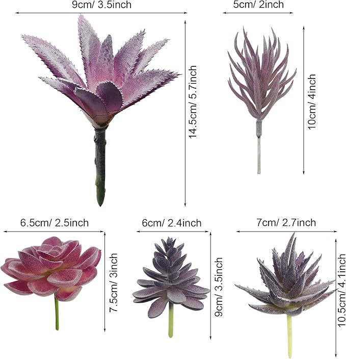 Cayway 15 PCS Artificial Succulent Plants, Fake Succulent Purple Unpotted Faux Succulent Assortment in Flocked Blue in Different Type for Birthday Home Decor Indoor Wall Garden DIY