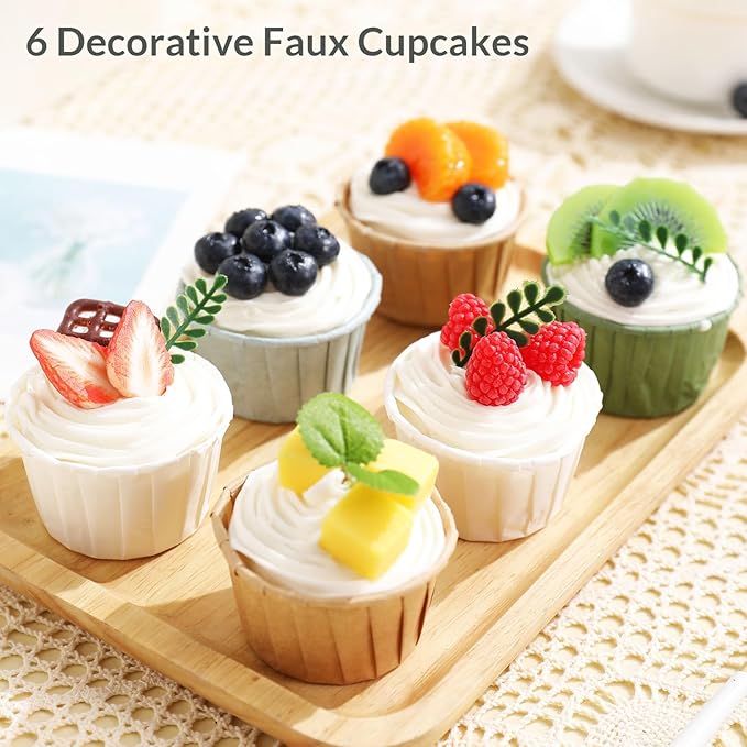 Fake Cupcakes, Artificial Cupcakes for Display, Realistic Fake Food Faux Cake Décor, Artificial Food for Display, Fake Desserts Pastries for Decoration 6 Pack