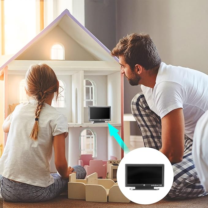 2 Pieces Dollhouse Miniature Furniture 1:12 Miniature Doll House TV Television with Remote Control Mini Model Toy Mini Decoration Accessories