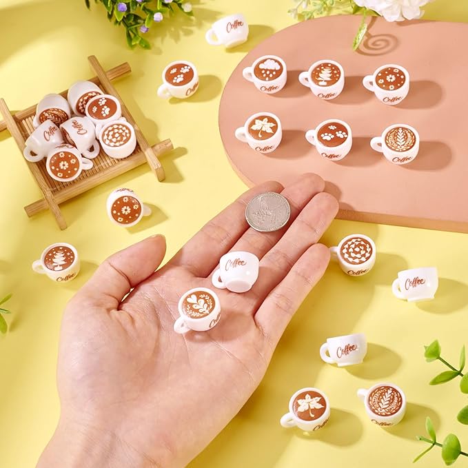 Beadthoven 24Pcs Miniature Coffee Cups Sets Resin Dollhouse Accessory Mini Resin Coffee Mug Miniature Food Mini Kitchen Decoration for Micro Landscape Table Party Decor Keychain DIY Jewelry Making
