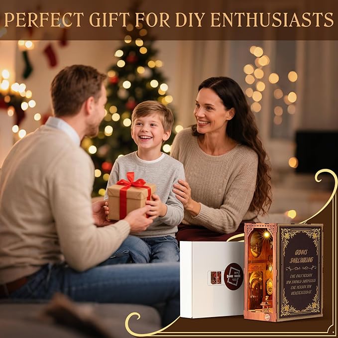 MoKo Book Nook Kit, 3D Wooden Puzzles Booknook with LED Lights, DIY Miniature House Kit, Book Nook Decor Gifts for Adults Family