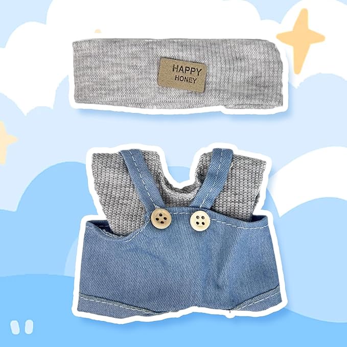 17cm Doll Clothes(NO Doll), Cute Dolls Outfit Accessories with Hat + Sweater + Suspenders Pants, Small Kawaii Clothes Set for Dolls(Style 5)