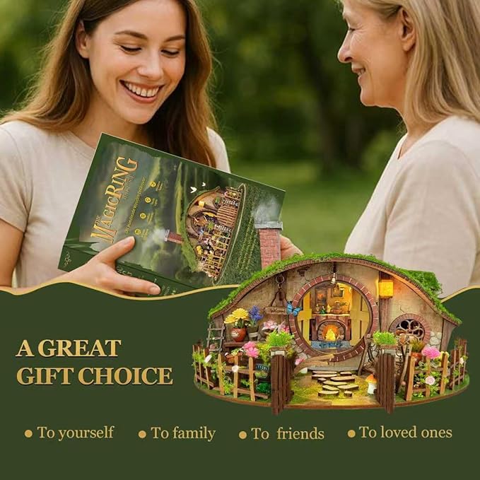 Miniature House Kit - Forest-Themed DIY Dollhouse Kit | Blind Box Design, Stress-Relief Craft, 3D Wooden Puzzles for Adults - The Magic Ring House (SQ-59)