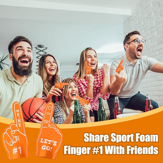 Sinmoe 24 Pcs Mini Foam Finger Baseball Fan Mini Foam Finger, We're #1 Sports Themed Party Supplies for Baseball Hockey Football Basketball Events Team Gifts(Orange)