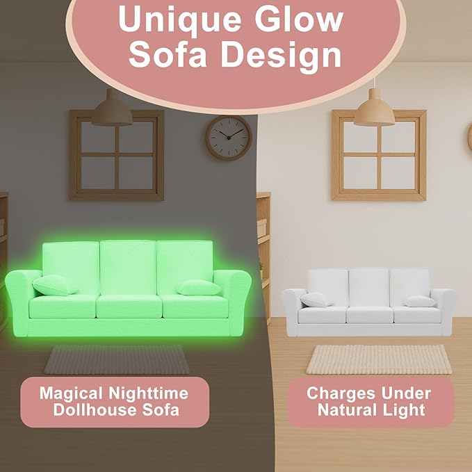 Doll House Furniture Couch, 1:12 Scale Miniature Sofa for Dollhouse Living Room, Doll Sofa for Kids & Collectors – Fashion Style Doll House Furniture Couch for Dolls