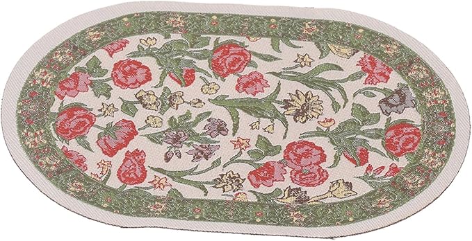 Hapivida 1/12 Dollhouse Decoration Accessories Miniature Rug Vintage Woven Carpet Oval Floral Colorful Design for Doll House Bedroom (B01 Green Leaf Flower)