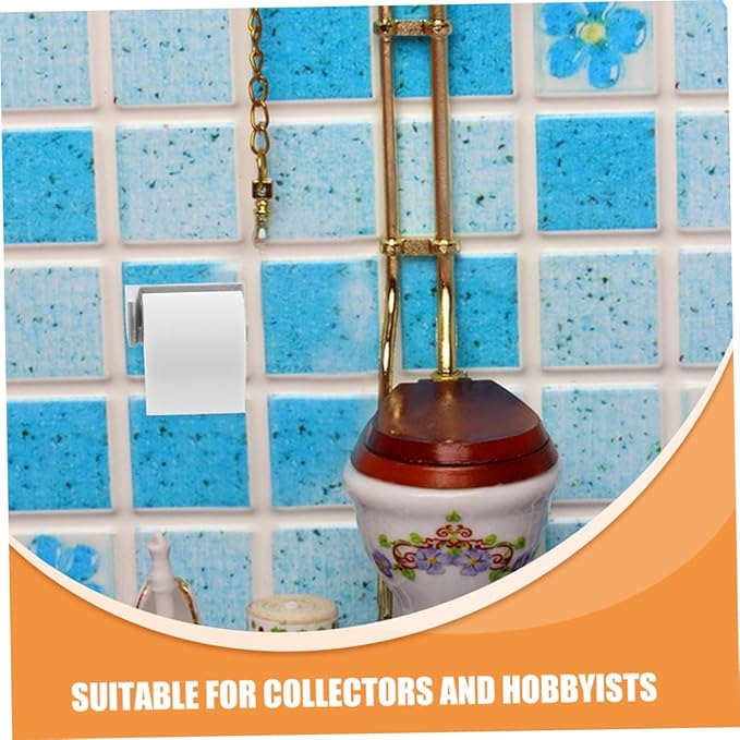 CVUTOVO Miniature Dollhouse Toilet Tissue with Large Paper Rolls and Holders Realistic Bathroom Accessories for DIY Scale Dolls Charming Miniature Paper Towel Holder for Craft and Model
