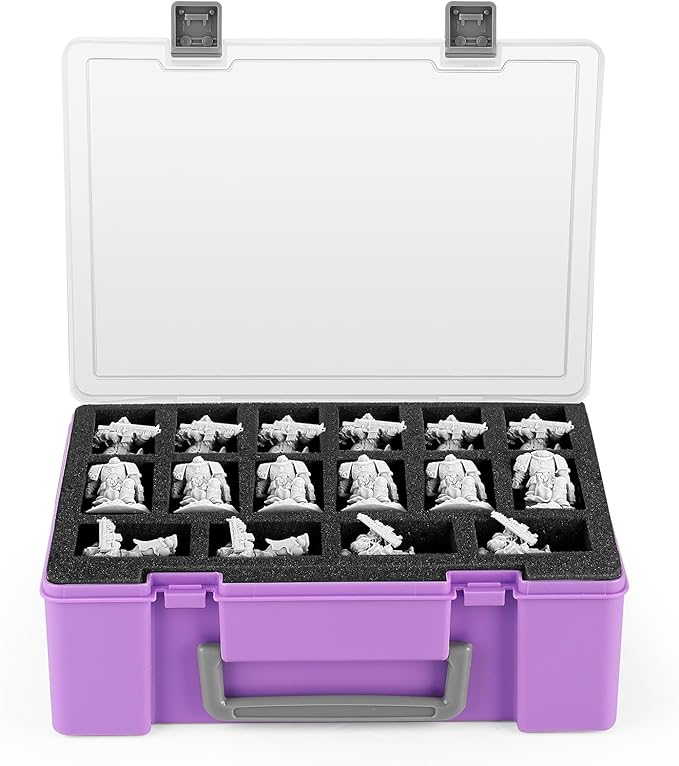 Miniature Storage Carrying Figure Case - 32 Slot Figurine Minature Carrying Case with 2 Foam Layer for Miniatures Compatible with 40k, DND & More (Purple)