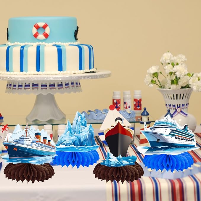 Nautical Ship Honeycomb Centerpieces 12Pcs Nautical Party Table Decorations Lighthouse Anchor Centerpieces Iceberg Sailor Birthday Party Decorations for Sailing Theme Party Supplies