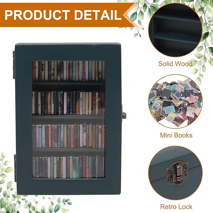 Anxiety Bookshelf Ornament With 100pcs Mini Books | Miniature Bookshelf Decor |Shake Away Your Anxiety Book Library | Mini Book Shelf for Doll House Home Office Decor (Blue)