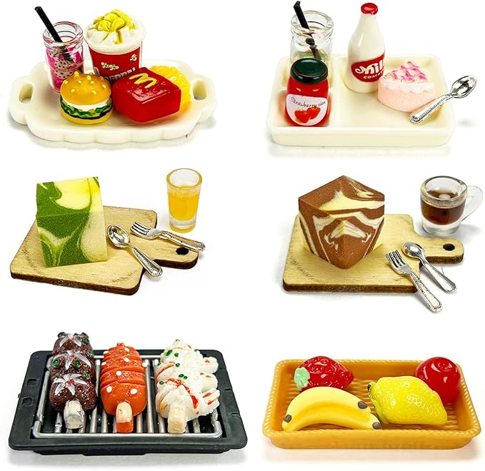 200 Piece Dollhouse Miniature Food Pretend Fast Food Toy Set Burger Fries Milk Cake Egg Bread Pizza Coffee etc Doll Food Kitchen Accessories Toys Kids Party Accessories Restaurant