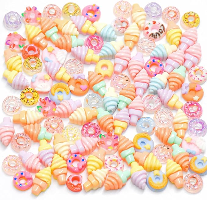 100 Pieces Mini Food for Crafts Dollhouse Mini Resin Dessert Ice Cream Donut Decor Miniature Food for Dollhouse Mini Kitchen Micro Landscaping Decoration