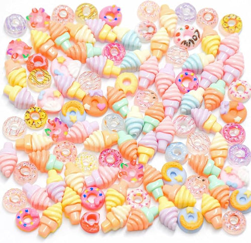 100 Pieces Mini Food for Crafts Dollhouse Mini Resin Dessert Ice Cream Donut Decor Miniature Food for Dollhouse Mini Kitchen Micro Landscaping Decoration