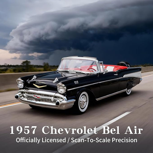 1957 Chevrolet Bel Air 1:18 Diecast - Ramjet 283 Fuel Injection, 50s Car Culture Icon | Opening Doors, Steering Linkage, Sustainable Gift Box | Ages 14+,Black