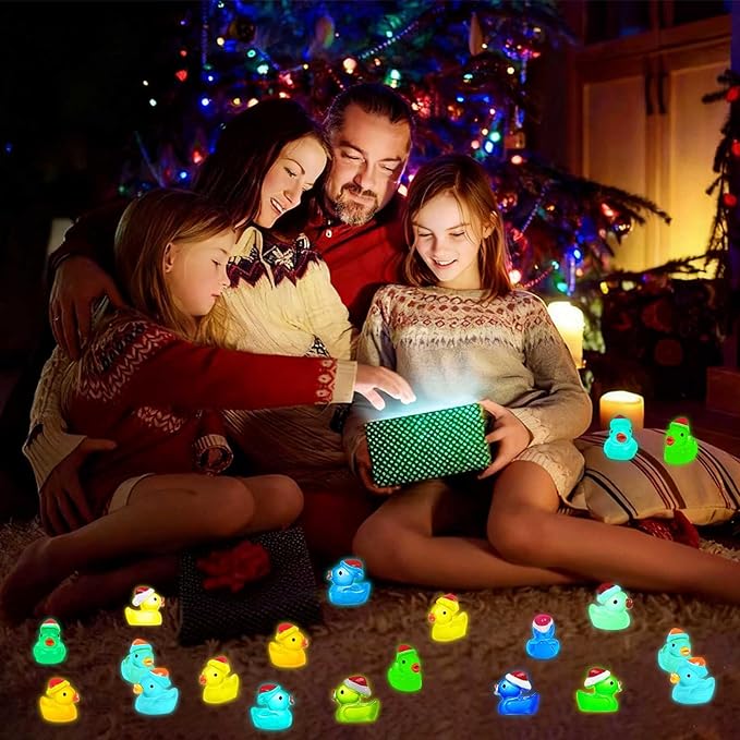 160 Pcs Mini Christmas Resin Ducks Luminous Tiny Ducks Little Glow in The Dark Plastic Ducks for Micro Landscape Garden Aquarium Décor Dollhouse Accessories DIY Craft Slime Making Xmas Decoration