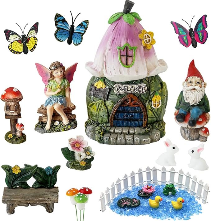 BangBangDa Miniature Fairy Garden Accessories - Fairies Gnome Figurines Statue Set Indoor Outdoor Garden Decoration Birthday Gardening Gifts for Girl Boy Mother Girlfriend