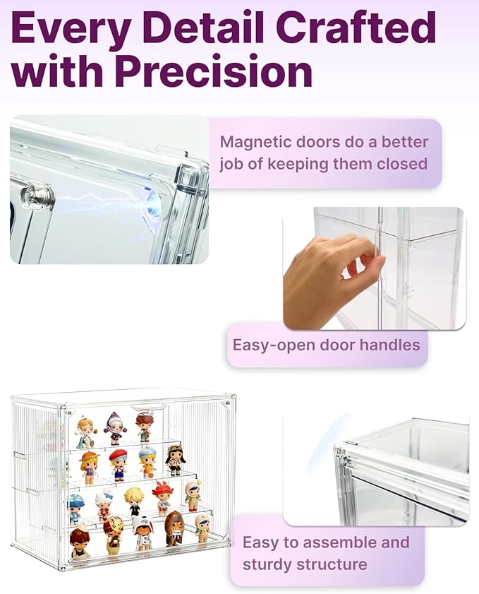 4-Tier Clear Acrylic Display Case for Funko Pop, Labubu, Disney Stitch, SKULLPANDA, Crybaby, DIMOO, Twinkle Twinkle, Sonny Angel, Tiny Tan, Barbie & Mini Collectibles, Dustproof Stackable Showcase