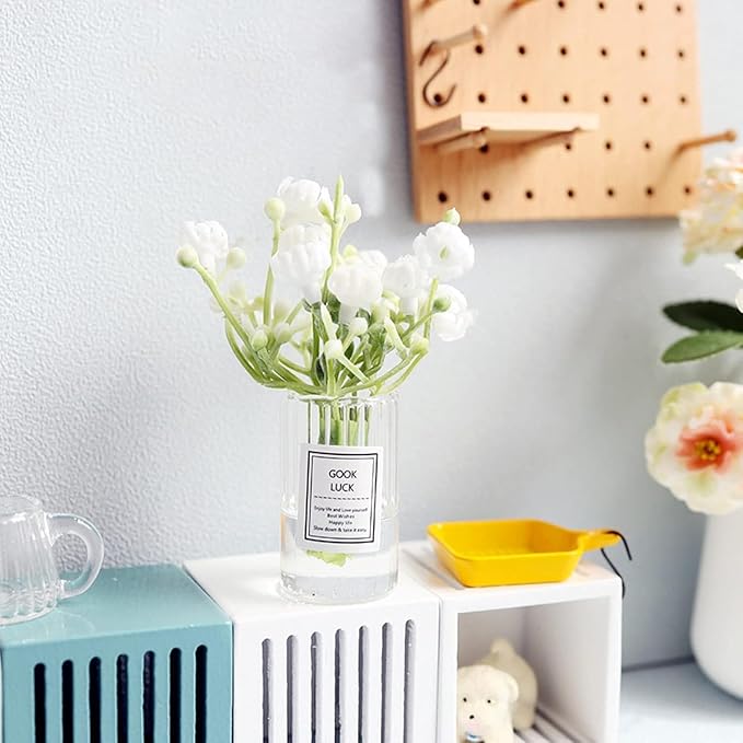 Pink Miniature Jasmine Flower in Vase Set, Dollhouse Décor, 1:6 or 1:8 Scale, Micro Landscape Decoration，Tiny Floral Arrangements for Micro，Dollhouse Flower Vase Set