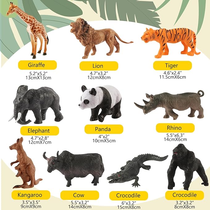 30-Piece Safari Animals Figures Toys Set for Kids -6-Inch Realistic Jumbo Wild Zoo Animals, Plastic African Wild Zoo Playset with Metal Storage Box Educational Learning Playset for Kids 3-5-7