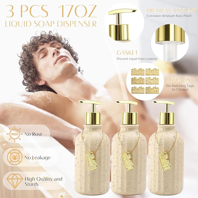 WSBArt 17PCS Bathroom Accessory Set Bathroom Set Beige Bathroom Accessories,Toilet Brush, Trash Can, Qtip Holder Dispenser& 3PCS Soap Dispenser
