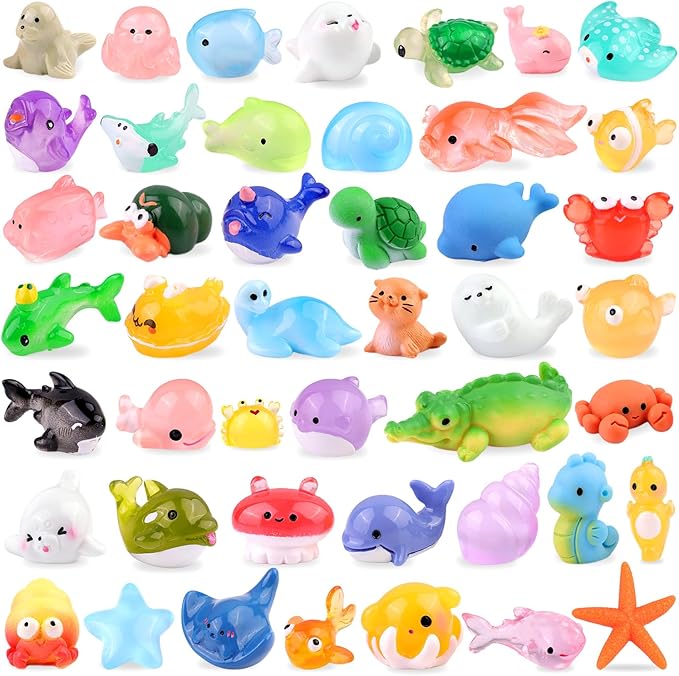 45PCS Mini Resin Animals Tiny Cute Ocean Figurines, Miniature Sea Figures to Hide, Little Animal Small Accessories for Topper Desk Garden Dollhouse Landscape Aquarium Ornaments Crafts & Decor
