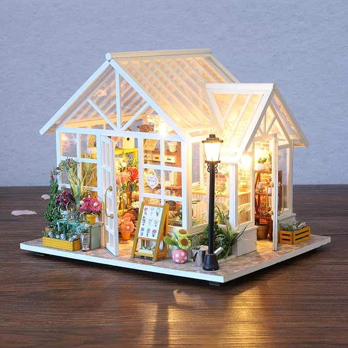 GuDoQi DIY Miniature Dollhouse Kit, Tiny House kit with Music, Miniature House Kit 1:24 Scale, Great Handmade Crafts Gift for Birthday Christmas, Beautiful Flower Shop