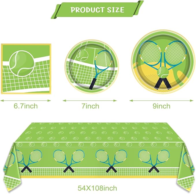 Tennis Tableware Set, Tennis Ball Disposable Dinnerware, Sports Themed Party Supplies
