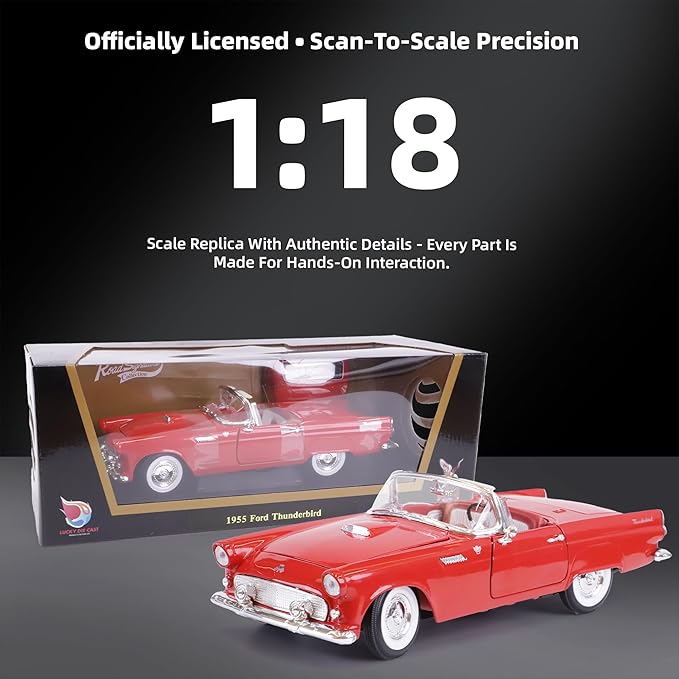 1955 Ford Thunderbird 1/18 Scale Die-Cast Metal Model Premium Classic Vintage Alloy Collection Cars with Display Case, for Kids Men and Teens Dad 14+ Year
