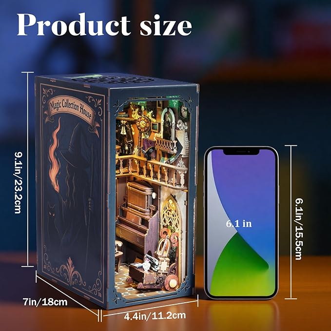 DIY Book Nook Kit Magic - Wizard and Cat Book Nook Kits for Adults, 3D Wooden Puzzle Miniature Fantasy Witch Potion Room Theme Bookshelf Decor, Creative DIY Craft for Teens